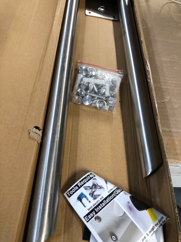 Photo 2 of 28 Inch Jamb Mount Handrail for 1-5 Step - 1.25" Diameter, iMomwee SUS304 Stainless Steel Satin Brushed Nickel Safety Railing for Porch Garage Stair Front Entry Stairs Interior or Exterior Stairway 28 inch satin brushed nickel 1