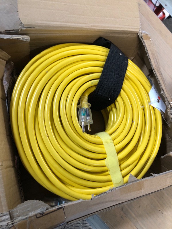 Photo 2 of 200 ft 12/3 Outdoor Extension Cord Waterproof Heavy Duty with Lighted End 12 Gauge 3 Prong, Flexible Cold-Resistant Long Power Cord Outside, 15Amp 1875W SJTW Yellow ETL Listed POWGRN 200FT 12/3 Yellow