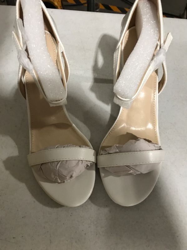 Photo 2 of (USED) Women's Open Toe Heels, Ankle Strap Stiletto Pump Sandals, KITTEN-WHITE PU-8