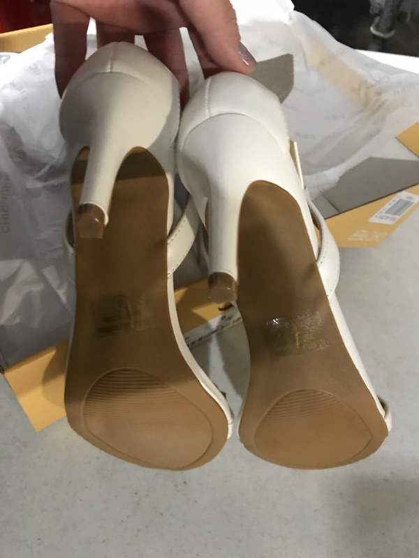 Photo 4 of (USED) Women's Open Toe Heels, Ankle Strap Stiletto Pump Sandals, KITTEN-WHITE PU-8