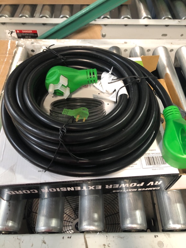 Photo 2 of CAMPER MATTERS 30 Amp 25 FT RV Power Extension Cord with Reverse Polarity LED Light, TT-30P to TT-30R, Heavy Duty PVC Jacket, Easy Plugin Handle, Colorful Storage Bag, and Plastic Strap Organizer 25FT Green 30 Amp