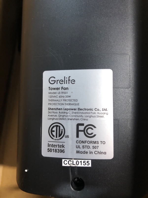 Photo 2 of **PARTS ONLY, NON-FUNCTIONAL** Grelife 36'' Tower Fan with Remote, Black