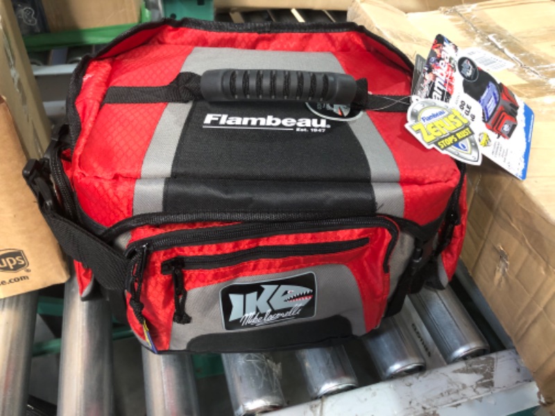 Photo 2 of Flambeau Outdoors 400ZK-1 "IKE" 400 Tackle Bag, Portable Fishing Organizer Shoulder Satchel with Tuff Tainers Inside - Gray/Red "Ike" 400 Duffle