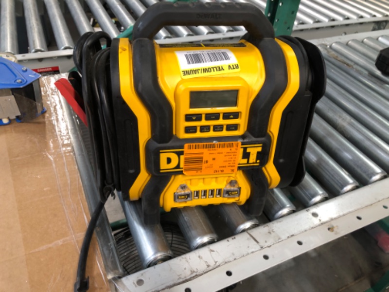 Photo 2 of DEWALT DXAEPS14 1600 Peak Battery Amp 12V Automotive Jump Starter/Power Station with 500 Watt AC Power Inverter, 120 PSI Digital Compressor, and USB Power , Yellow