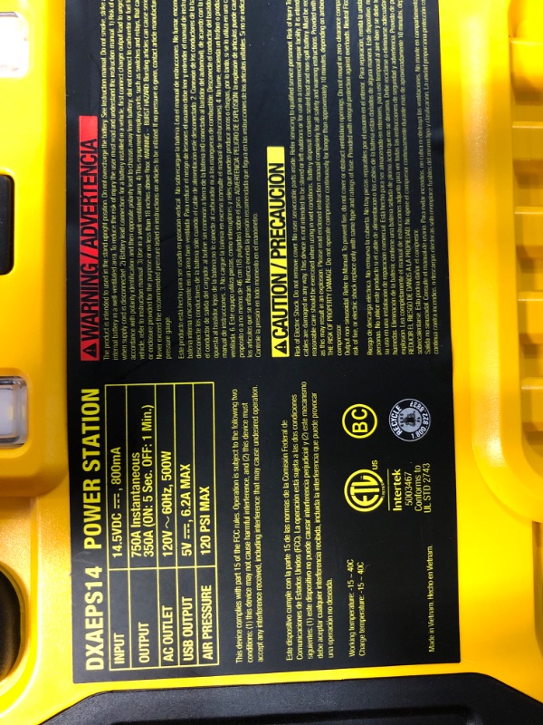 Photo 3 of **DOES NOT HOLD CHARGE, PARTS ONLY** DEWALT DXAEPS14 1600 Peak Battery Amp 12V Automotive Jump Starter/Power Station 