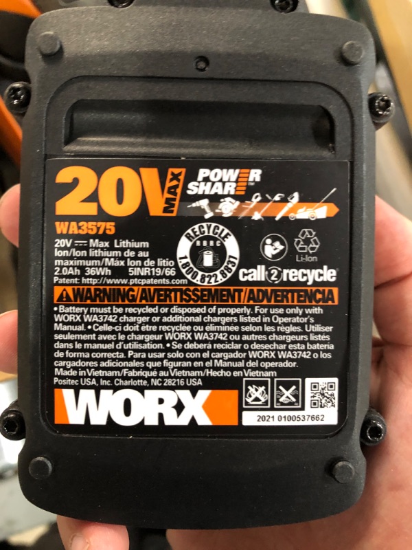 Photo 6 of ***BATTERY DOES NOT CHARGE*** WORX 20V Cordless Leaf Blower, Blower Vacuum,1*2.0Ah Battery & Charger Included 20V Leaf Blower