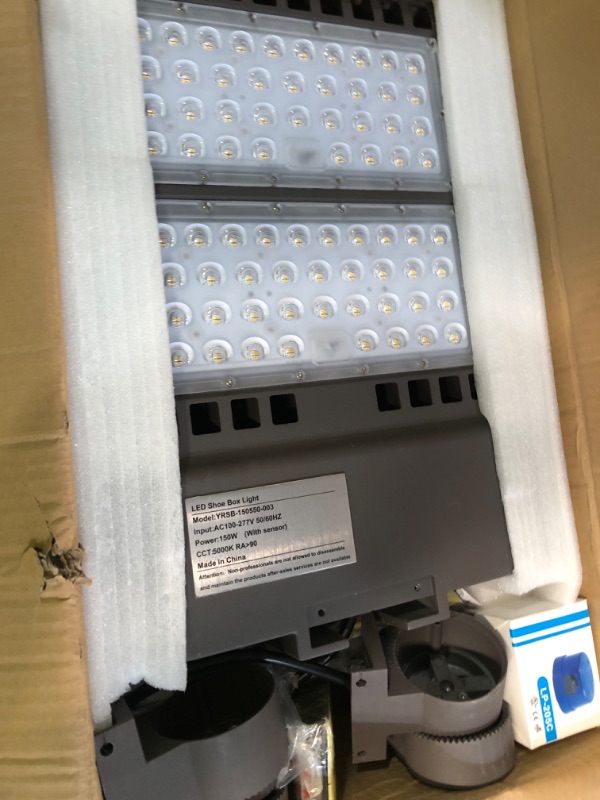 Photo 1 of Juyace 300W LED Parking Lot Lights Outdoor Commercial Street Lights shoebox Lights 5000K IP65 Waterproof Area Lights Dusk to Dawn Photocell Exterior Arm/Wall Mount(2 Packs) Arm/Wall Mount(2Pieces)