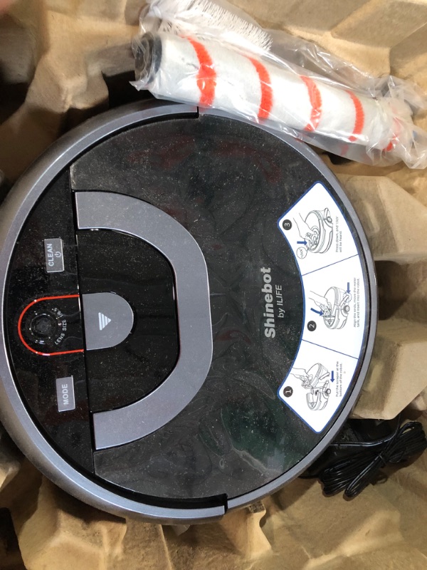 Photo 1 of **SEE NOTES**
ILIFE Shinebot W450 Mopping Robot Cleaner, Wet Scrubbing, Floor Washing, Wi-Fi Connected, Works with Alexa, XL Water Tank, Zig-Zag Cleaning Path, for Hard Floors only.