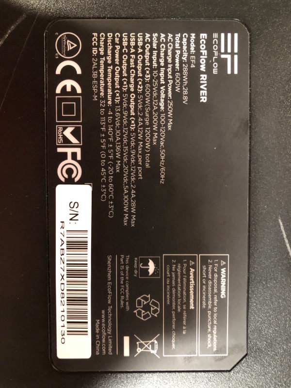 Photo 3 of **SEE NOTES**
EF ECOFLOW RIVER 288Wh Portable Power Station,3 x 600W(Peak 1200W) AC Outlets & LED Flashlight, Fast Charging Silent Solar Generator (Solar Panel Optional) for Emergencies Home Outdoor Camping RV