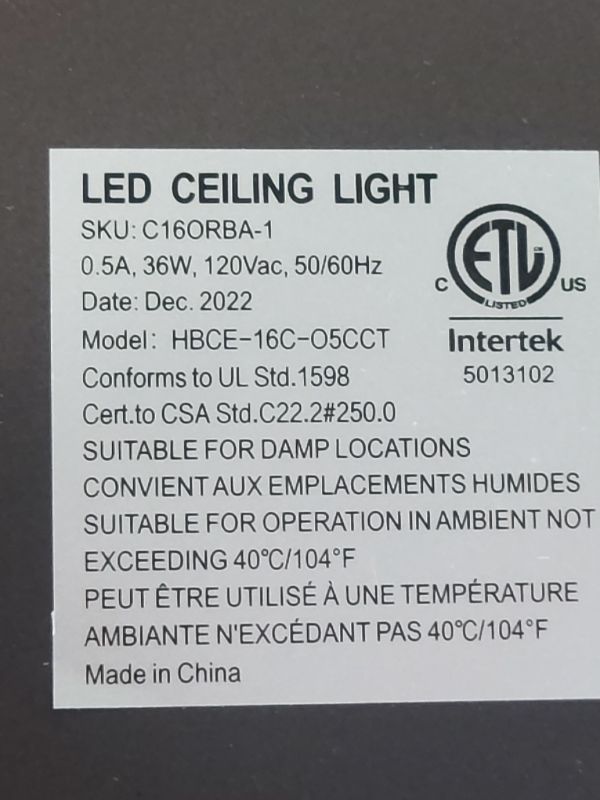 Photo 2 of **SEE NOTES**
16 inch Dimmable LED Flush Mount Ceiling Light, Oil Rubbed Bronze, 36W, 2200LM, 2.7/3/3.5/4K/5K Adjustbale, 120°Light Angle, CRI80