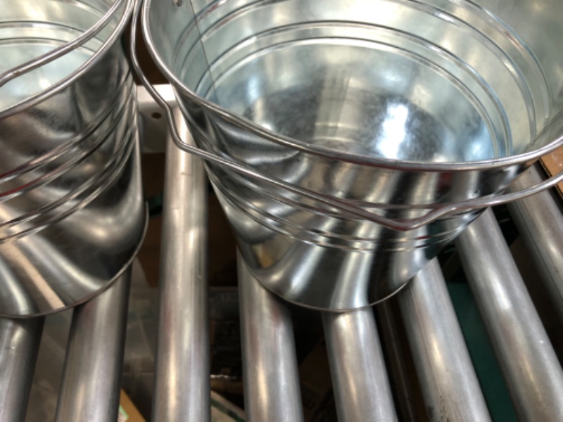 Photo 1 of ***SEE NOTES*** Large 2 Gallon Metal Bucket (3 Pack) Silver With Wood Handle 10” top x 9” h x 7.5” Bottom