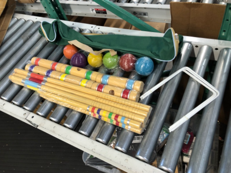 Photo 2 of ApudArmis Six Player Croquet Set with Premium Rubber Wooden Mallets 28In,Colored Ball, Wickets, Stakes, Large Carry Bag