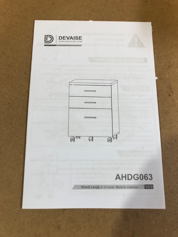 Photo 2 of DEVAISE 3 Drawer File Cabinet with Wheels, White