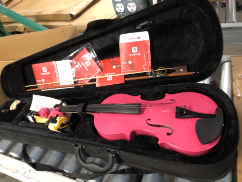 Photo 2 of * USED* Vangoa Acoustic Violin for Beginners, 3/4 Acoustic Violin Fiddle, Starter Kit with Hard Case, Rosin, Shoulder Rest, Bow, Extra Strings, Pink 3/4 