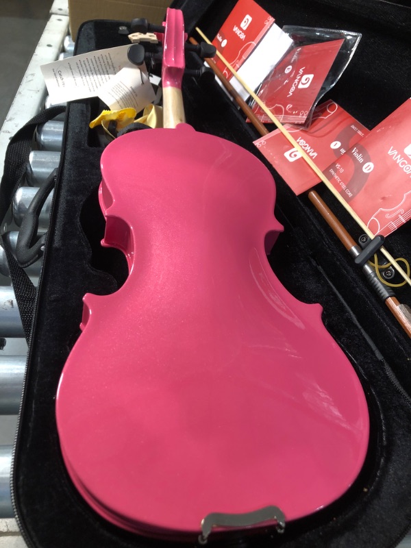 Photo 4 of * USED* Vangoa Acoustic Violin for Beginners, 3/4 Acoustic Violin Fiddle, Starter Kit with Hard Case, Rosin, Shoulder Rest, Bow, Extra Strings, Pink 3/4 