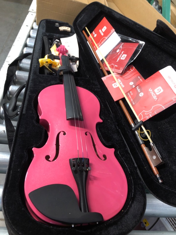 Photo 3 of * USED* Vangoa Acoustic Violin for Beginners, 3/4 Acoustic Violin Fiddle, Starter Kit with Hard Case, Rosin, Shoulder Rest, Bow, Extra Strings, Pink 3/4 