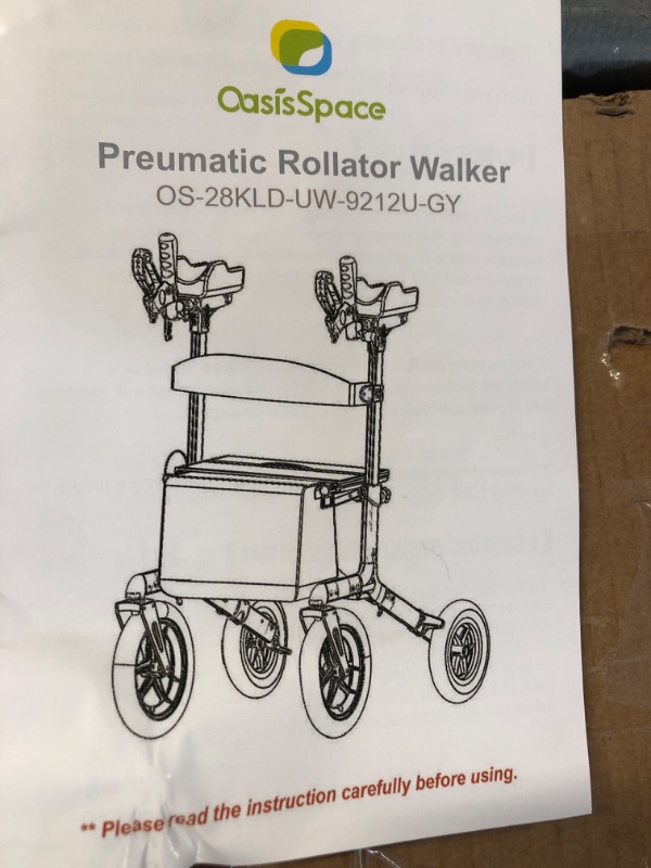 Photo 5 of *GENTLY USED* OasisSpace Non-Pneumatic Upright Walker, All Terrain with Seat, Mobility Walking Aid with 12” Non-Pneumatic Rubber Wheels, Seat and Armrest 