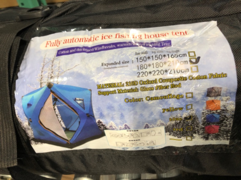 Photo 4 of *USED* Ice Fishing Shelter, Insulated, Foldable Ice Fishing Pop-Up Tent, Large Space, 3 Layers Cotton Blue