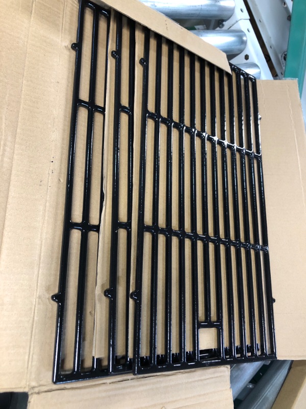 Photo 2 of *APPEAR NEW* Hongso 19 1/4 inch Porcelain Coated Cast Iron Grill Grates Replacement for Brinkmann 810-8502-S, 810-8501-S, Charmglow 720-0234, Jenn-Air 720-0337, 5 Burner Ducane Stainless Gas Grill, PCE223