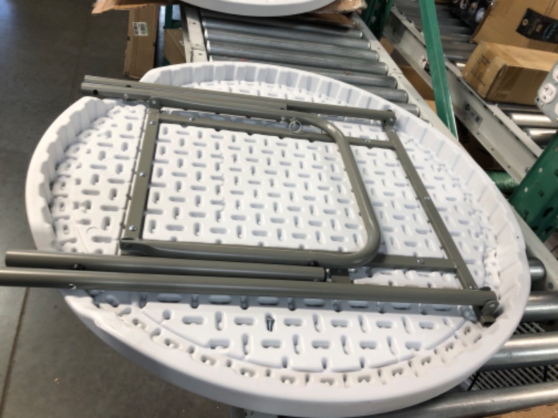 Photo 1 of *1 UNIT ONLY* Byliable 32in Round Folding Table Folding Cocktail Table, High Top Table  White 32''×43'' (OTHER IS DAMAGED/INCLUDED FOR PARTS)