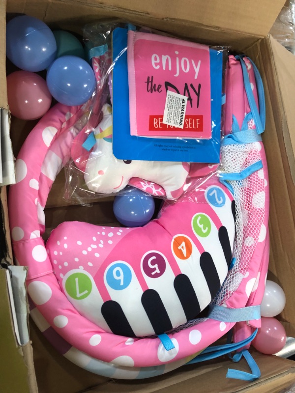 Photo 1 of Amagoing Baby Gym Play Mat,4-in-1 Infant Activity Gym with 6 Detachable Toys & Ball Pit for Toddler Sensory and Motor Skill Development Discovery, Newborn Essential Gifts for 0-12 Months Baby Girl Boy Pink