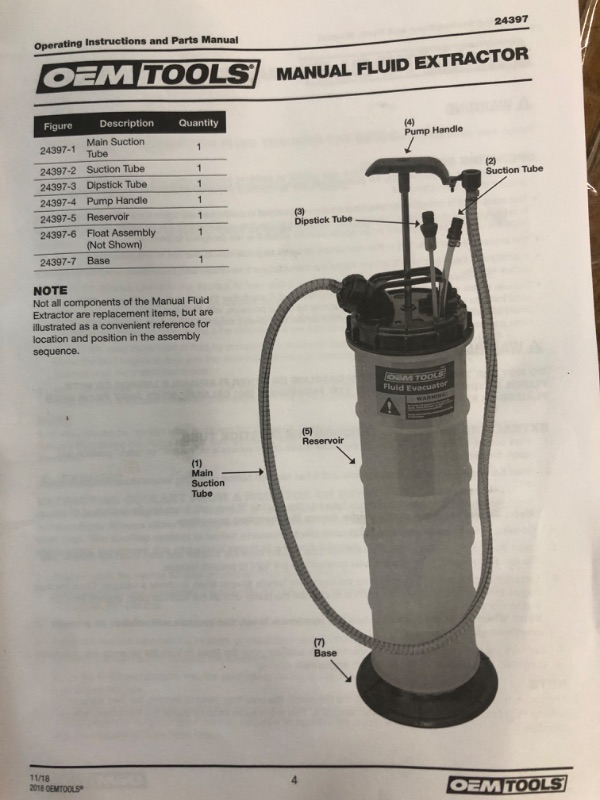 Photo 2 of OEMTOOLS 24389 5.6 Quarts (1.4 Gallons) Manual Fluid Extractor, Fluid Extractor Pump, Oil Extractor Vacuum, Auto Oil Extractor 5.3 Liter