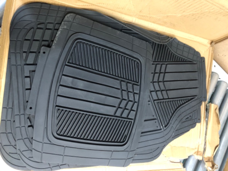 Photo 1 of Motor Trend DualFlex Two-Tone Sport Design All-Weather Rubber Floor Mats for Car, Truck, Van & SUV - Waterproof Front & Rear Liners with Drainage Channels Black