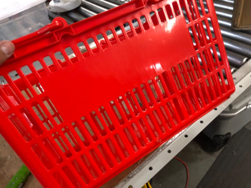 Photo 2 of 12 Pcs Shopping Baskets 20 L Plastic Shopping Baskets with Handles 16.9 * 11.8 * 9.1 Inches Store Baskets Retail Baskets with Handles for Market Grocery Supplies Thrift Convenience Storage (Red)