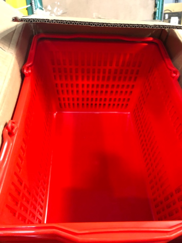 Photo 5 of 12 Pcs Shopping Baskets 20 L Plastic Shopping Baskets with Handles 16.9 * 11.8 * 9.1 Inches Store Baskets Retail Baskets with Handles for Market Grocery Supplies Thrift Convenience Storage (Red)