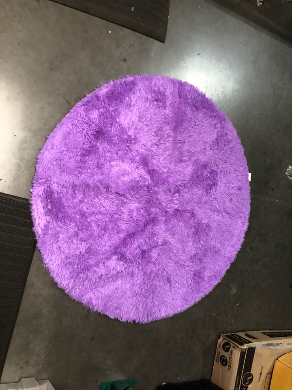 Photo 2 of Purple Round Rug for Bedroom,Fluffy Circle Rug 4'X4' for Kids Room,Furry Carpet for Teen's Room,Shaggy Circular Rug for Nursery Room,Fuzzy Plush 