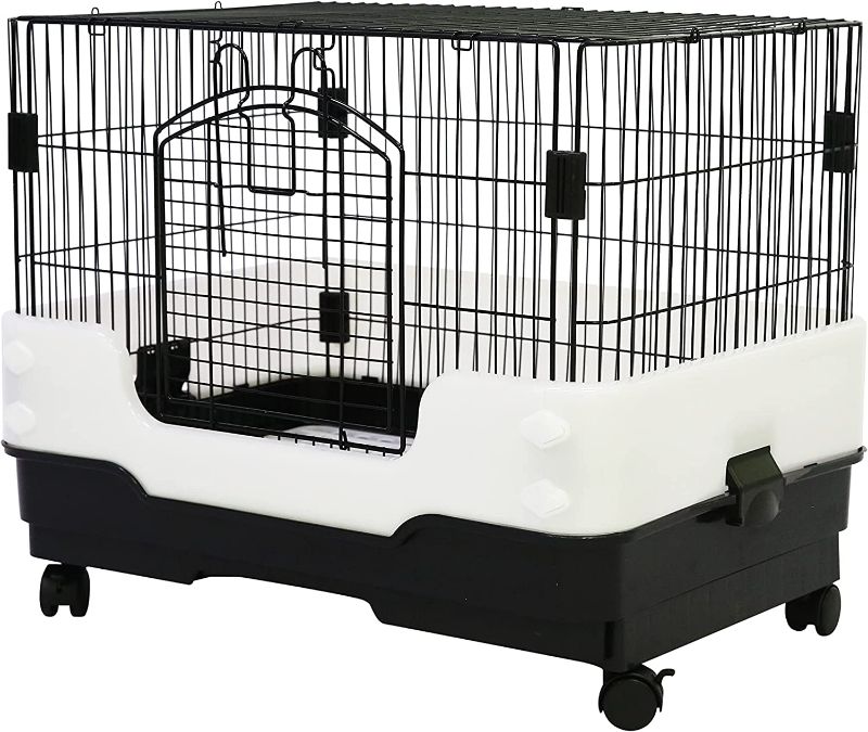 Photo 1 of 26" Rabbit Cage Carry with Pull Out Tray and Caster Size: L25 XW17 XH21 (Black)