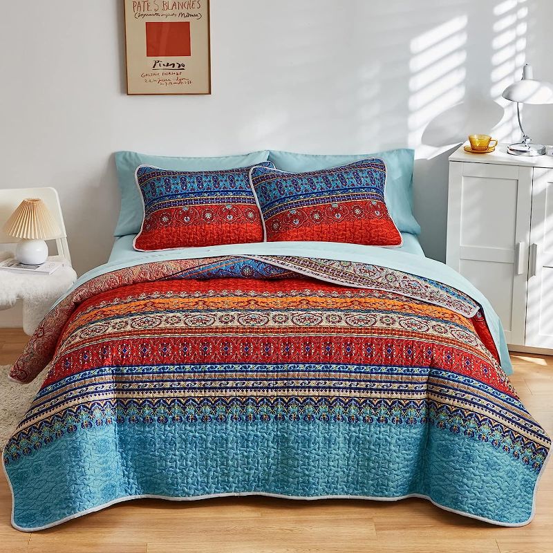 Photo 1 of  3-Piece Boho Colorful Full Queen Quilt Set