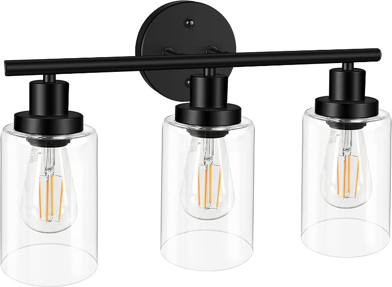 Photo 1 of 
Unicozin 3 Light Vanity Lights, Black Wall Sconce Light with Clear Glass, Bathroom Light Fixtures