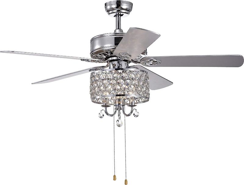 Photo 3 of 
Warehouse of Tiffany Fengren 52-inch Chrome Lighted Ceiling Fan with Crystal Drum Shade