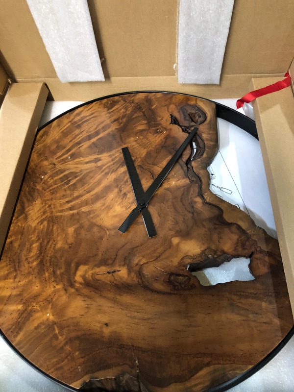 Photo 2 of Gamoora Rustic Wood Wall Clock - Live Edge Teak w/Metal Frame & Non-Ticking Silent Dial - Unique Handmade Decor Size 16 inch