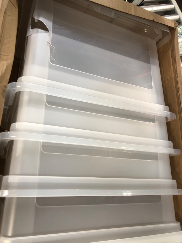 Photo 2 of ** ONE BROKEN** IRIS USA 91 Quart Large Storage Bin Utility Tote Organizing Container Box with Buckle Down Lid ) 91 Qt. - 4 Pack