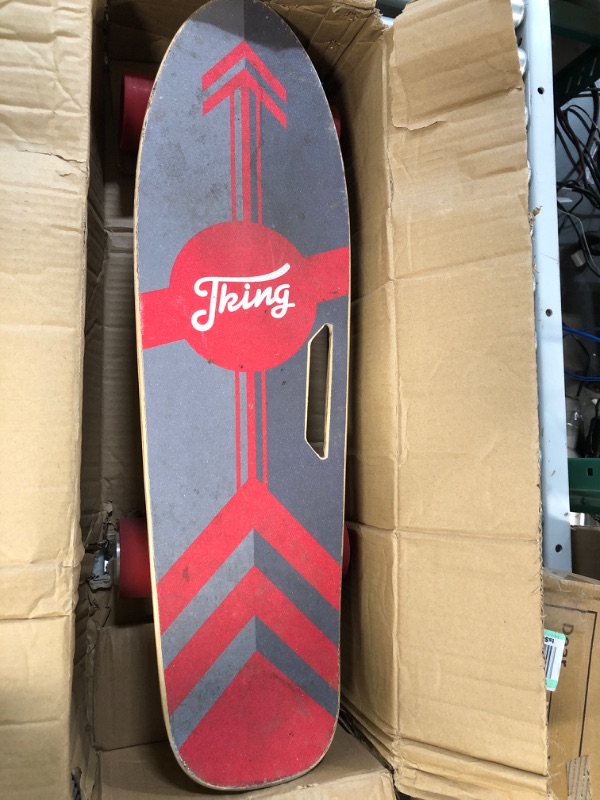 Photo 2 of Caroma Electric Skateboard, 350W Electric Skateboard with Wireless Remote Control for Adult Teens, 12.4MPH Top Speed, 8 Miles Max Range, 3-Speed Adjustment, Load up to 220lbs Red