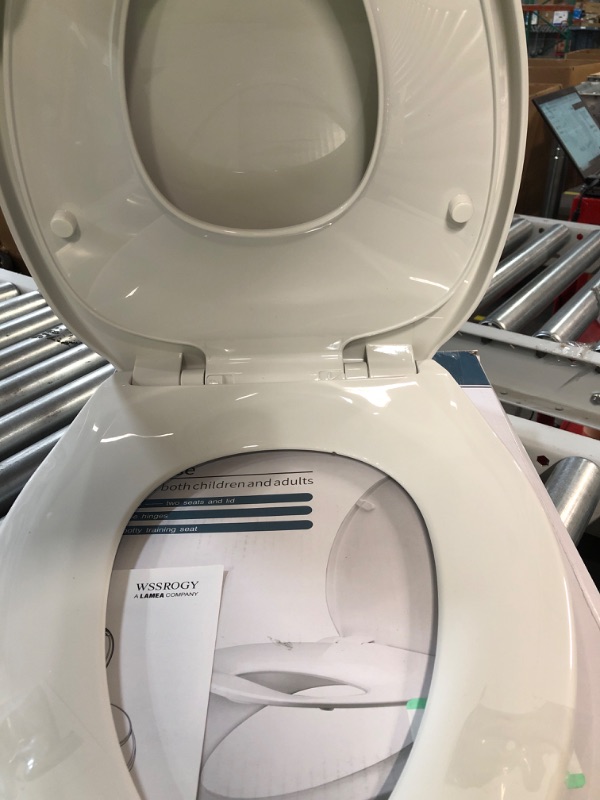 Photo 3 of **NO HARDWARE***WSSROGY Elongated Toilet Seat with Lid, Quiet Close, Fits Standard Elongated or Oblong Toilets, Slow Close Seat and Cover, Oval, White