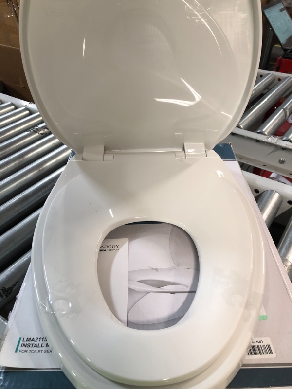 Photo 2 of **NO HARDWARE***WSSROGY Elongated Toilet Seat with Lid, Quiet Close, Fits Standard Elongated or Oblong Toilets, Slow Close Seat and Cover, Oval, White