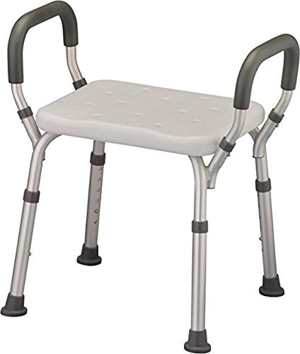 Photo 1 of Bath Seat Shower Bench with Arms, Adjustable Shower Chair with Arms Padded Handles, without Back, Medical Shower Chair Bench Bath Stool Safety Shower Seat for Elderly, Adults, Disabled, 300 Lbs, White NO BACK