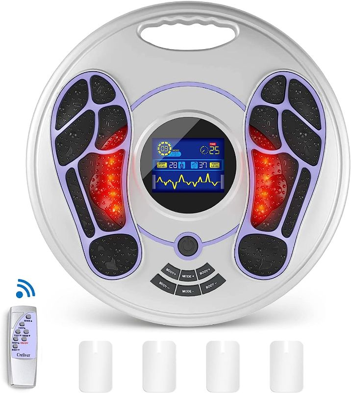 Photo 1 of EMS Foot Circulation Stimulator, Electric Foot Therapy for Neuropathy Pain Relief, EMS Feet Massager Machine Relieves Swollen Feet and Ankle, Gifts for Women Mom Wife Grandma Purple