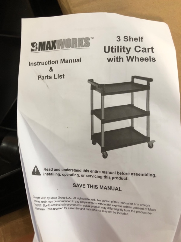 Photo 3 of *DAMAGED* MaxWorks 80774 3-Shelf Utility Plastic Cart with Wheels-225 Lbs Maximum Capacity , Black