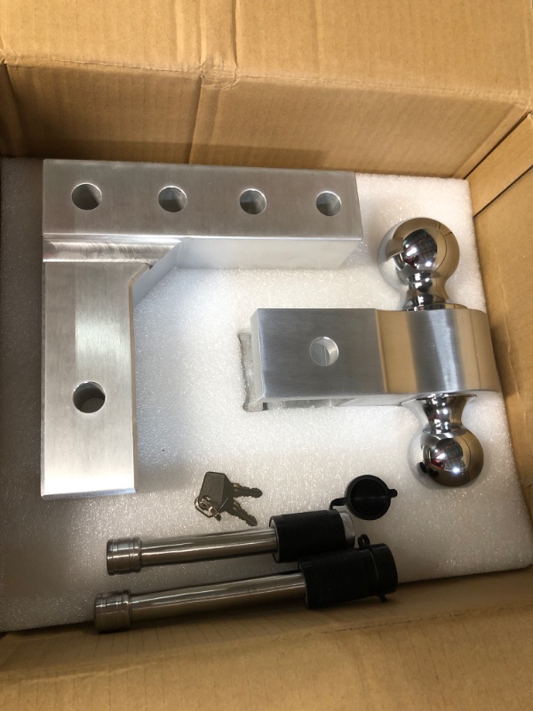 Photo 2 of kemimoto Adjustable Trailer Hitch, Fits 2 Inch Receiver, 6 Inch Drop Hitch, 2 & 2-5/16 Inch Tow Balls/Double Pin Key Locks 