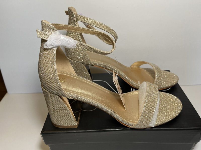Photo 1 of mysoft JDZ067 Womans Diagonal Cut Glitter High Heel Sandals Golden SIZE 7.5