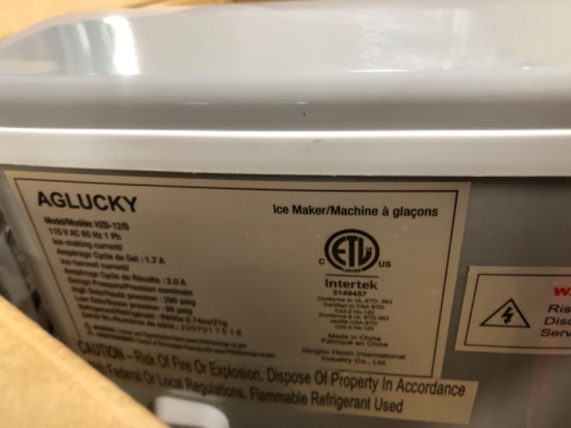 Photo 6 of **PARTS ONLY**
AGLUCKY Countertop Ice Maker Machine, Portable Ice Makers Countertop, Make 26 lbs ice in 24 hrs