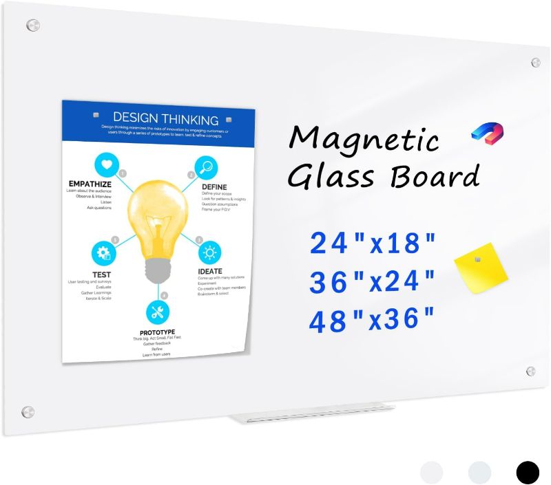 Photo 1 of QUEENLINK Magnetic Glass Whiteboard, 36 x 24 Inches Glass Dry Erase White Board