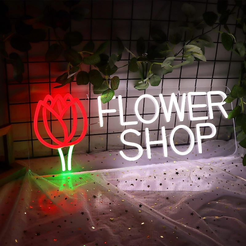 Photo 1 of (SEE NOTES) JFLLamp Large Flower Shop Neon Signs 22.4*7.9 Inch(Red + Green + White)