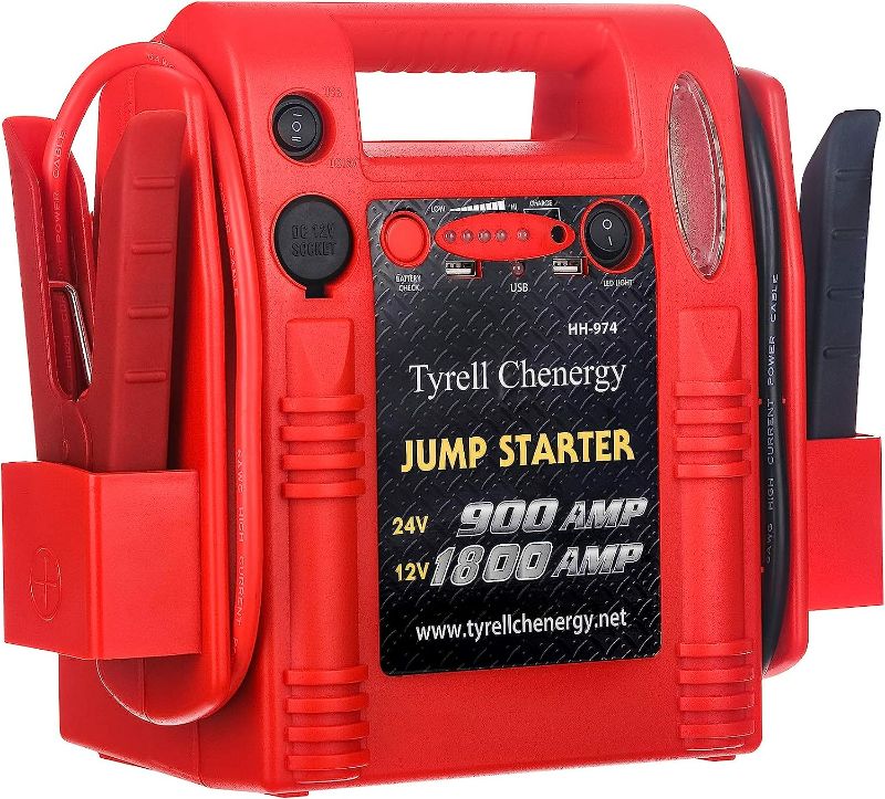 Photo 1 of Tyrell Chenergy 1800/900 Peak Amp 12V/24V Jump Starter, Truck Battery Booster Pack, and Commercial Jumper Cables