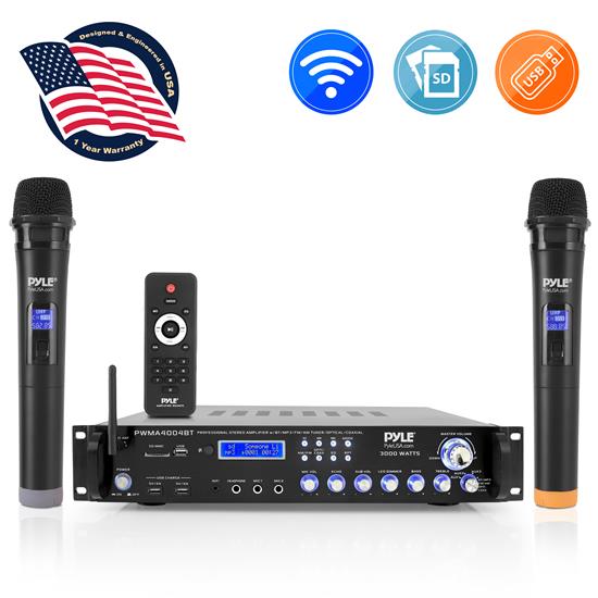 Photo 1 of ** no mics*** PYLE Bluetooth Hybrid Amplifier Receiver - Pro Audio Multi-Channel Stereo Pre-Amplifier System with (2) UHF Wireless Microphones & Digital Optical/Coax, MP3/USB/SD Readers, FM/AM Radio, Rack Mount (3000 Watt)