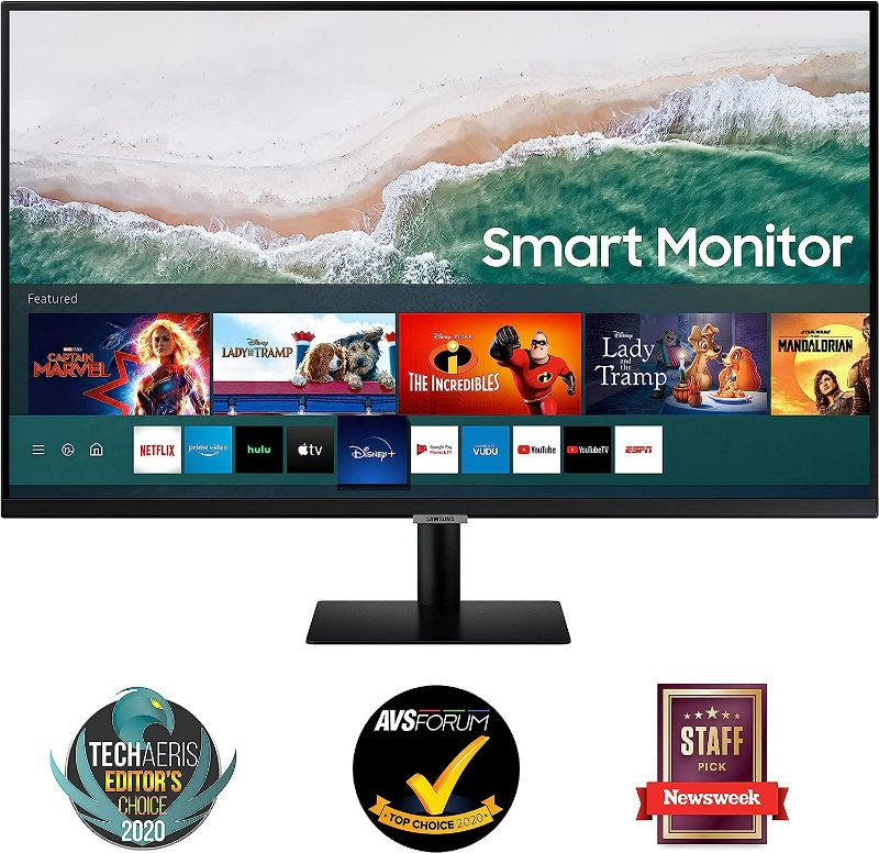 Photo 2 of SAMSUNG 32" M7 Smart Monitor&Streaming TV, 4K UHD, Adaptive Picture, Ultrawide Gaming View, Watch Netflix, HBO, BuiltIn Speakers, Remote,HDMI,USB-C,LS32AM702UNXZA,Black  (2020) 2020 Version